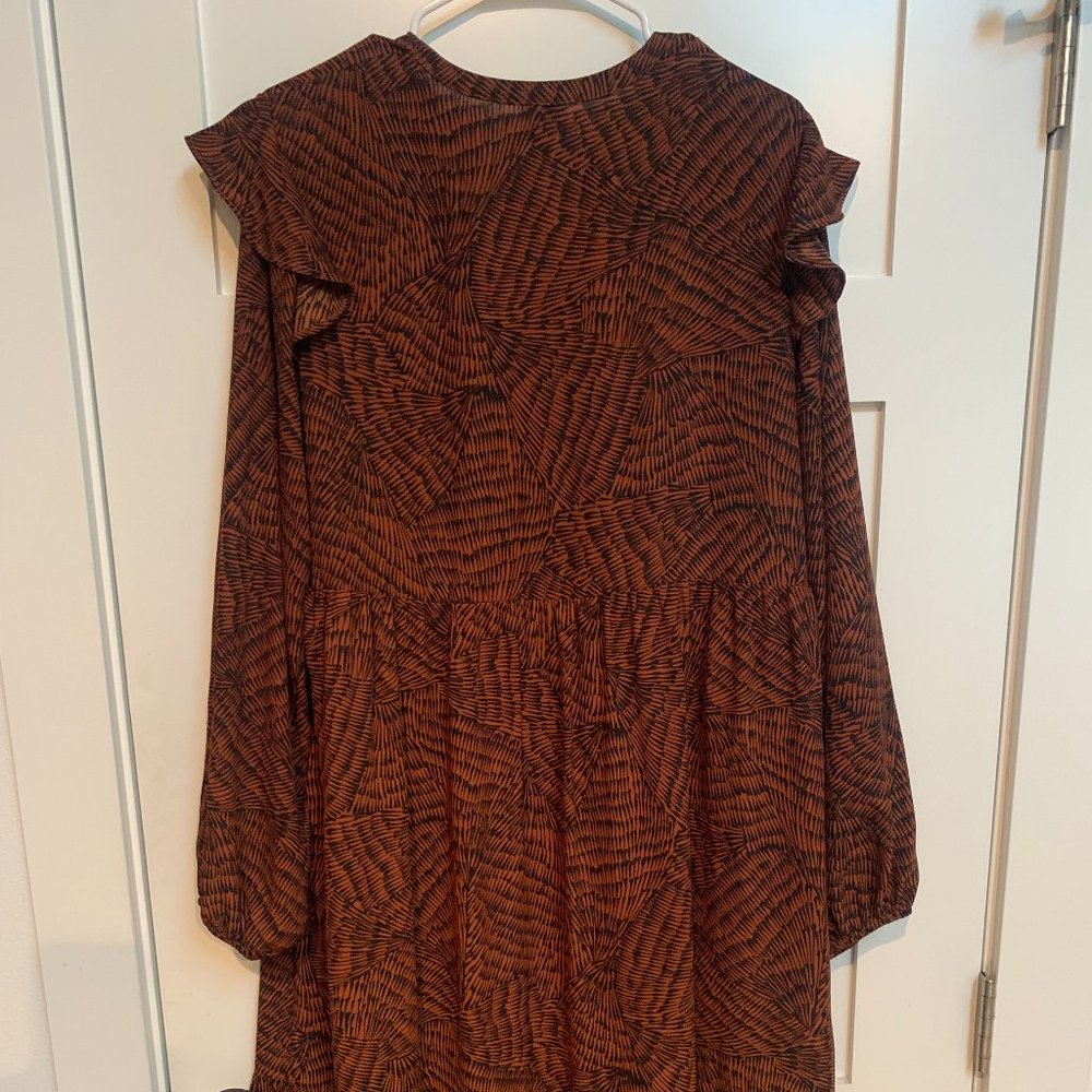 Navy & Rust Colored Ruffle Detailed Dress - Picture 2 of 6